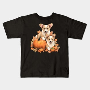 Cute Corgi Pumpkin Autumn Leaves Happy Thanksgiving Kids T-Shirt